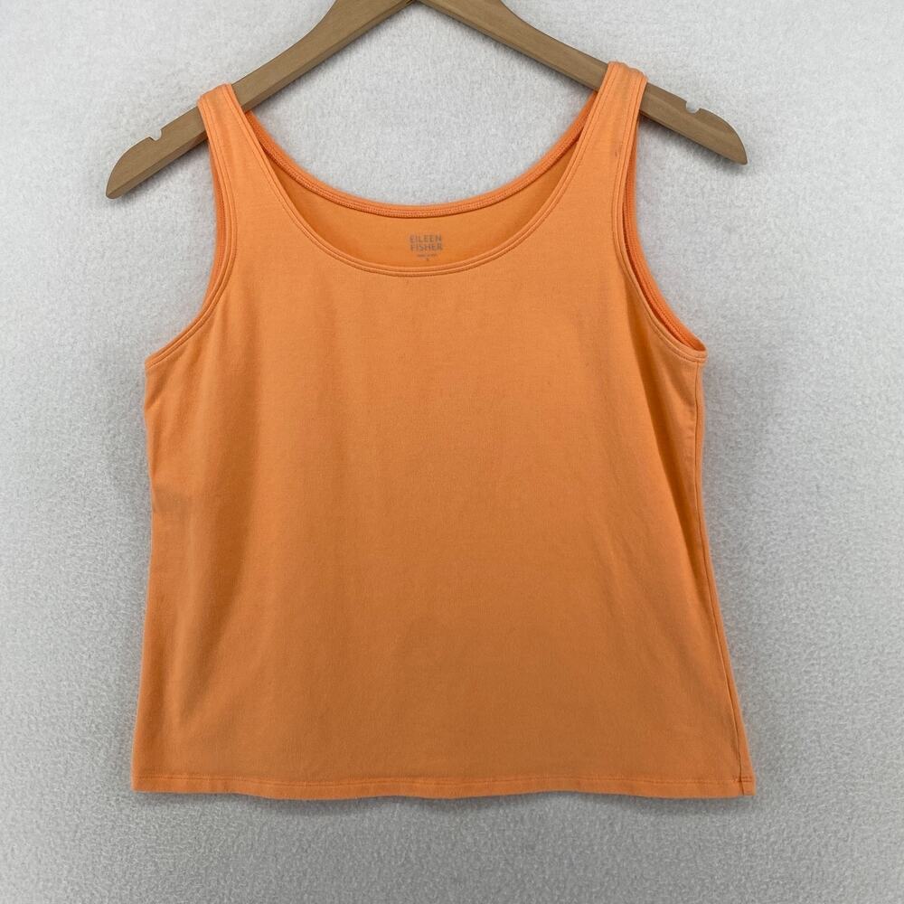 EILEEN FISHER Tank Top S Organic Cotton Stretch Jersey Scoop Neck Orange USA